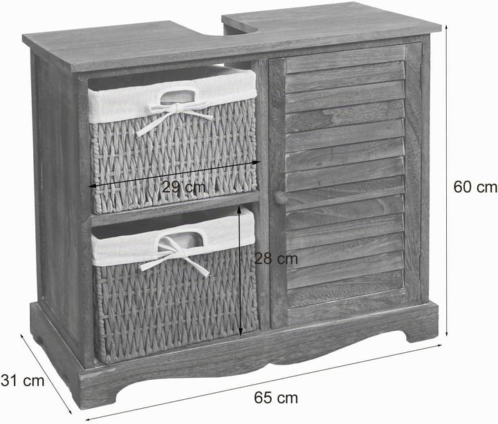 Mendler Waschbeckenunterschrank HWC-H20, Badezimmer Waschtisch, Massiv-Holz Korb-Schublade 60x65x31c