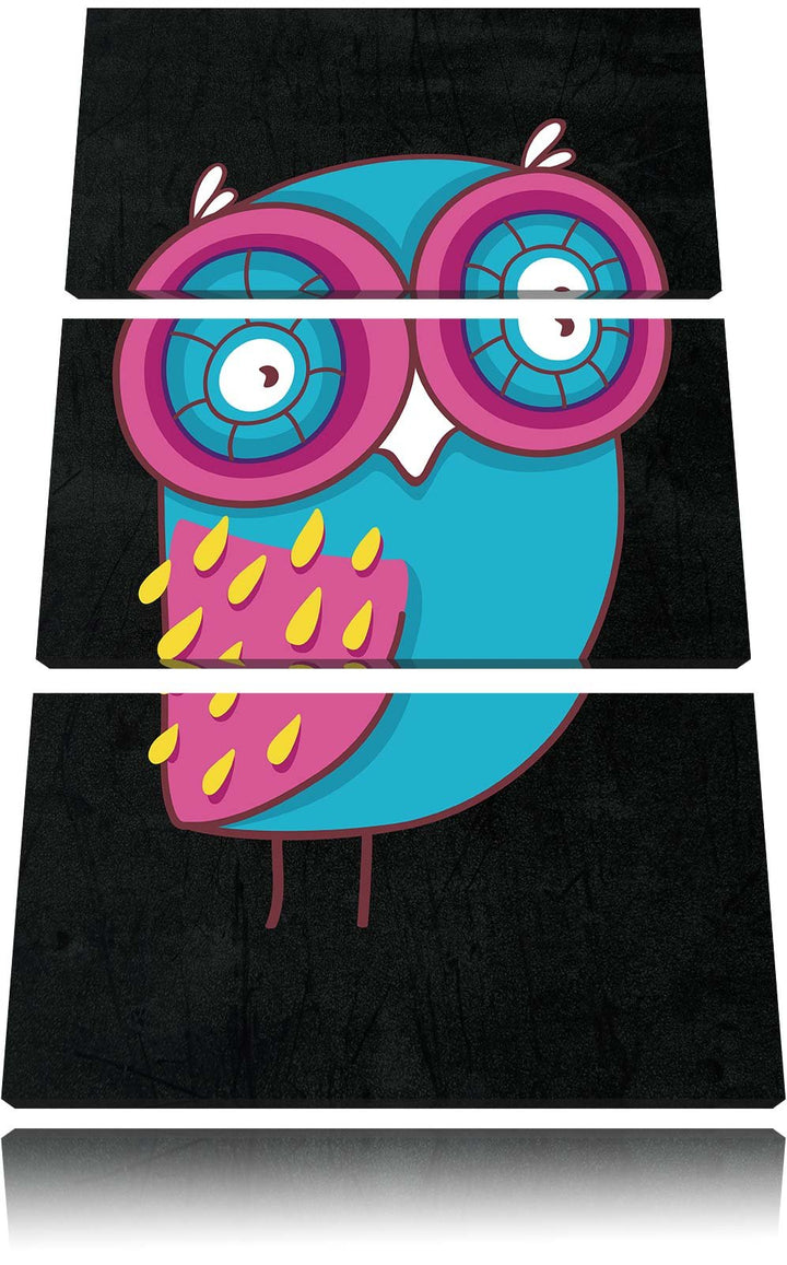 Pixxprint Lustige Blaue Eule stehend als Leinwandbild/Grösse: 3 Teilig (120x80) cm/Wandbild/Kunstdru