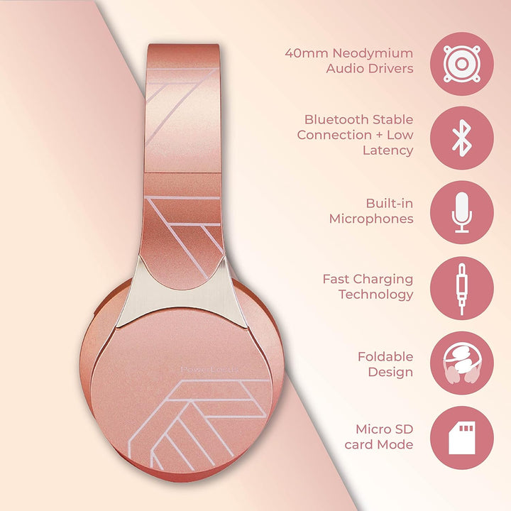 PowerLocus Edge Bluetooth-Kopfhörer, kabellos, Hi-FI Stereo, Micro SD/TF, Kopfhörer mit integriertem