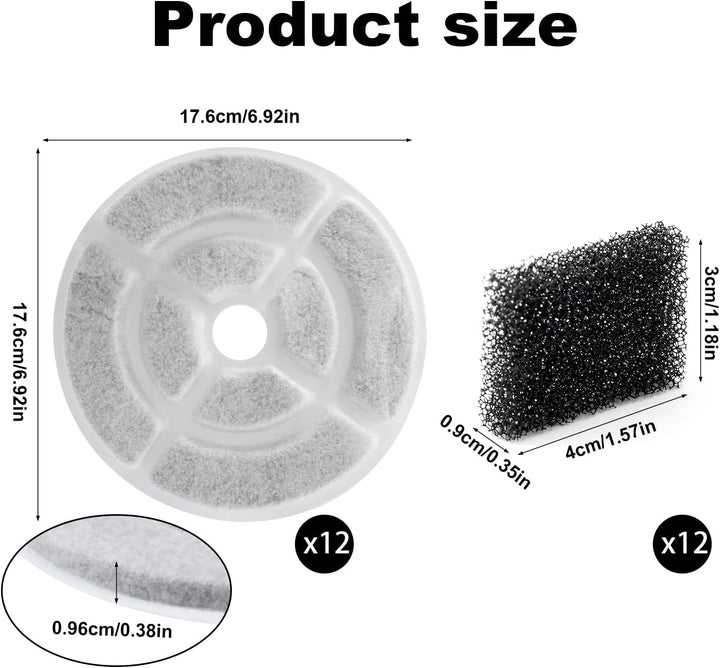 Gosknor 12 Stück 17,6cm Hundetrinkbrunnenfilter, Aktivkohle Futterfilter für Haustierwasserspender m