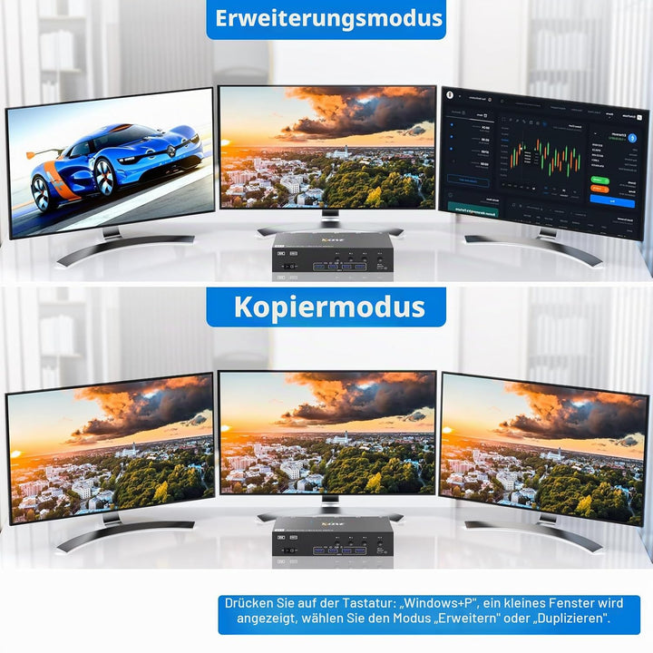 KVM Switch 4 PC 3 Monitore 8K@60Hz 4K@144Hz, USB 3.0 KVM Switch Triple Monitor 2 Displayport 1.4 + H