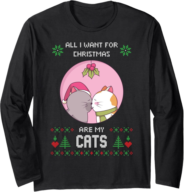 Ugly Sweater Katzen Ugly Christmas Sweater Katze Weihnachten Langarmshirt