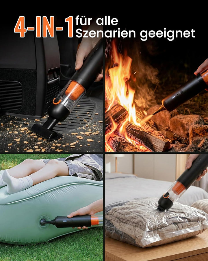 Handstaubsauger Akku, 4-in-1 Tragbarer Mini Kabelloser Auto Staubsauger mit 19.000 Pa Saugkraft, Lei