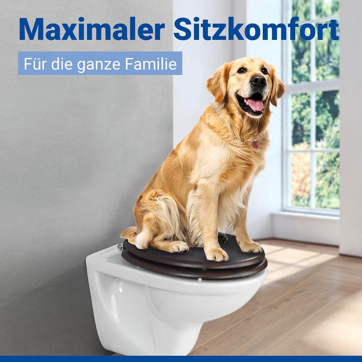 WENKO WC-Sitz Wenge, Toilettensitz mit Absenkautomatik in Holz-Optik, WC-Deckel für sanftes Deckelsc