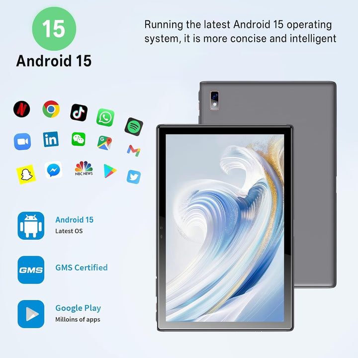 Tablet 10 Zoll Android Tablets 6 GB RAM + 64 GB ROM Quad-Core 5000 mAh 1280 x 800 HD-Touchscreen 5MP