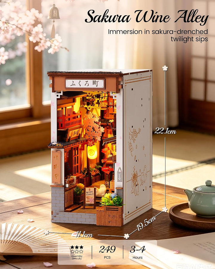 Rolife Book Nook Kit Sakura Weinallee Booknook Japanischer Stil Izakaya DIY Miniaturhaus Kit für Erw