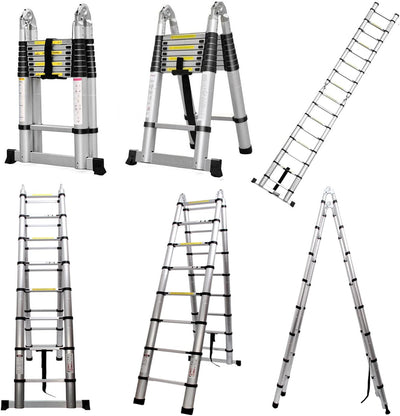 5M Teleskopleiter ausziehbare Leiter Aluleiter Ausziehleiter Anlegeleiter 16 Sprossen Mehrzweckleite