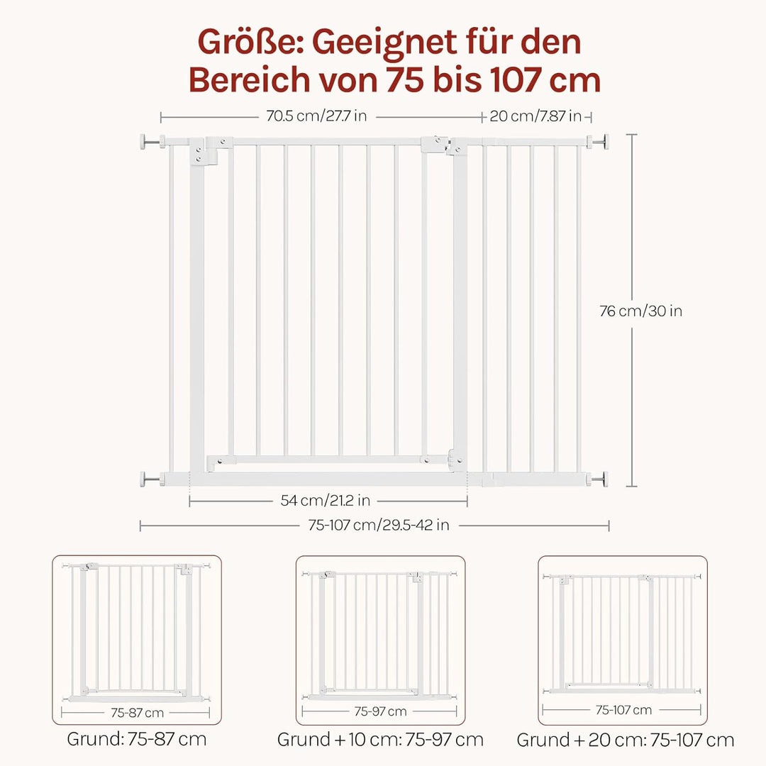 WOLTU Treppenschutzgitter, Türschutzgitter, Absperrgitter, inkl. 2 Verlängerungen von 10 cm, 75-107