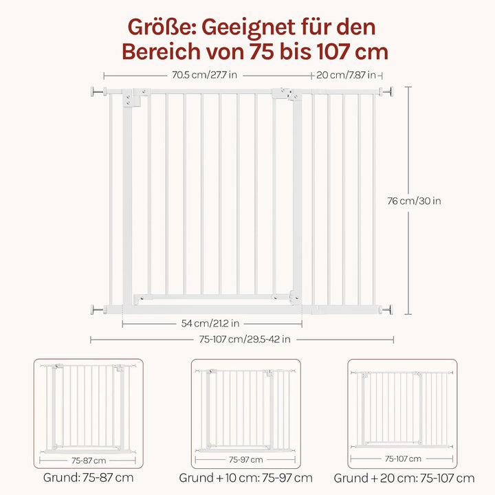 WOLTU Treppenschutzgitter, Türschutzgitter, Absperrgitter, inkl. 2 Verlängerungen von 10 cm, 75-107