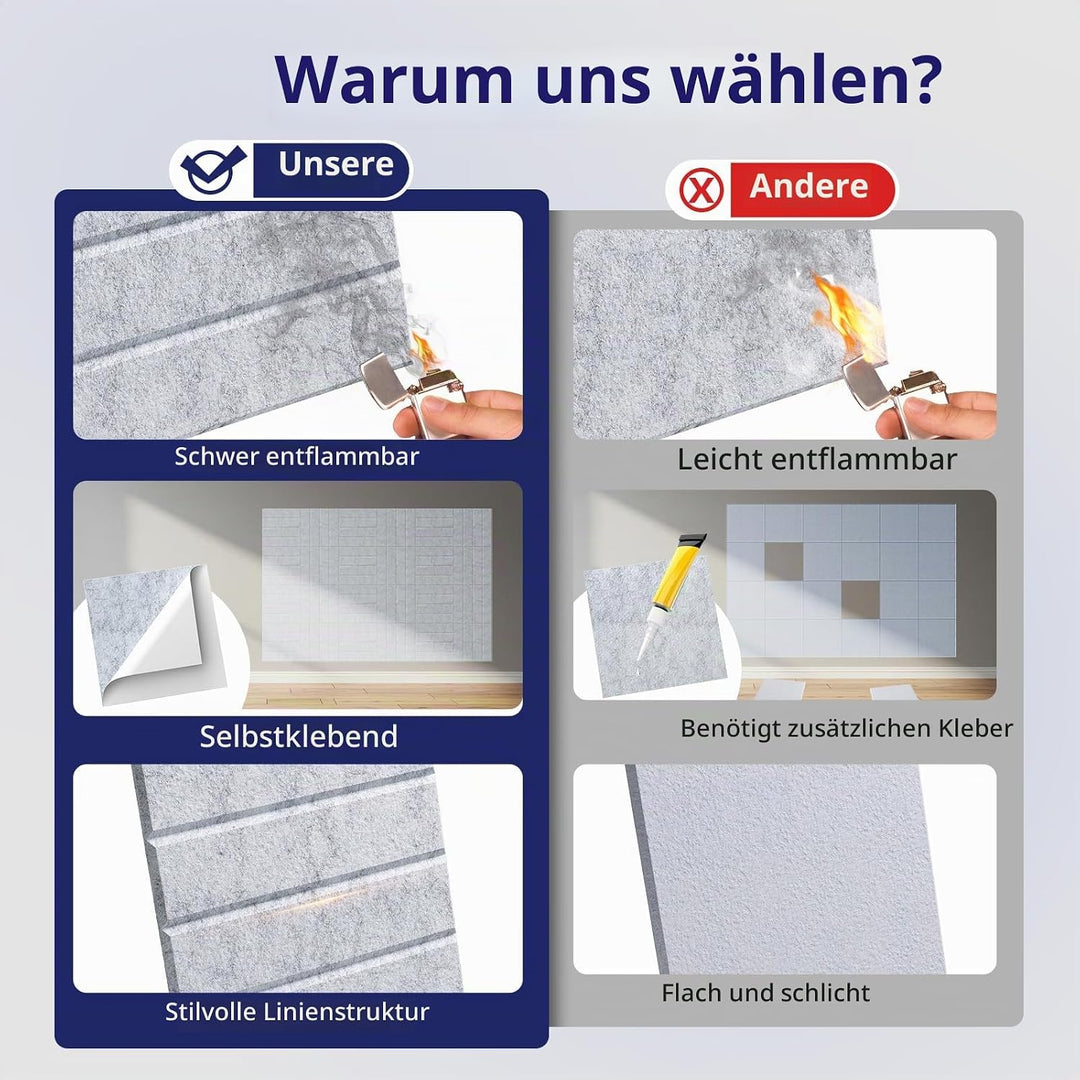 Vieshful 10 Stück Akustikpaneele Selbstklebend – 30x30x1cm Schallschutzplatten &amp; Wandpaneele selbstk