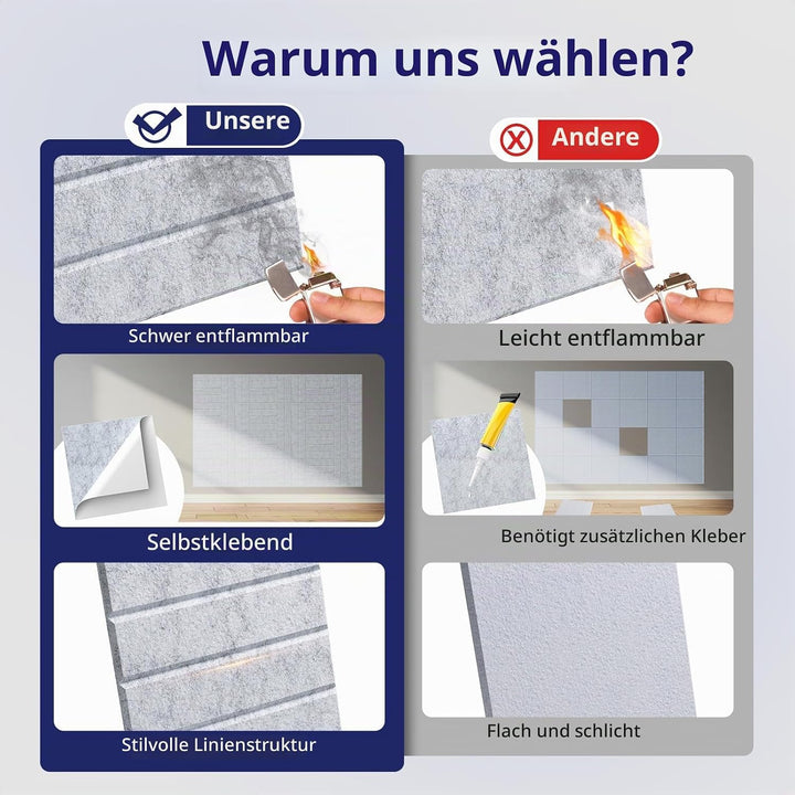 Vieshful 10 Stück Akustikpaneele Selbstklebend – 30x30x1cm Schallschutzplatten &amp; Wandpaneele selbstk
