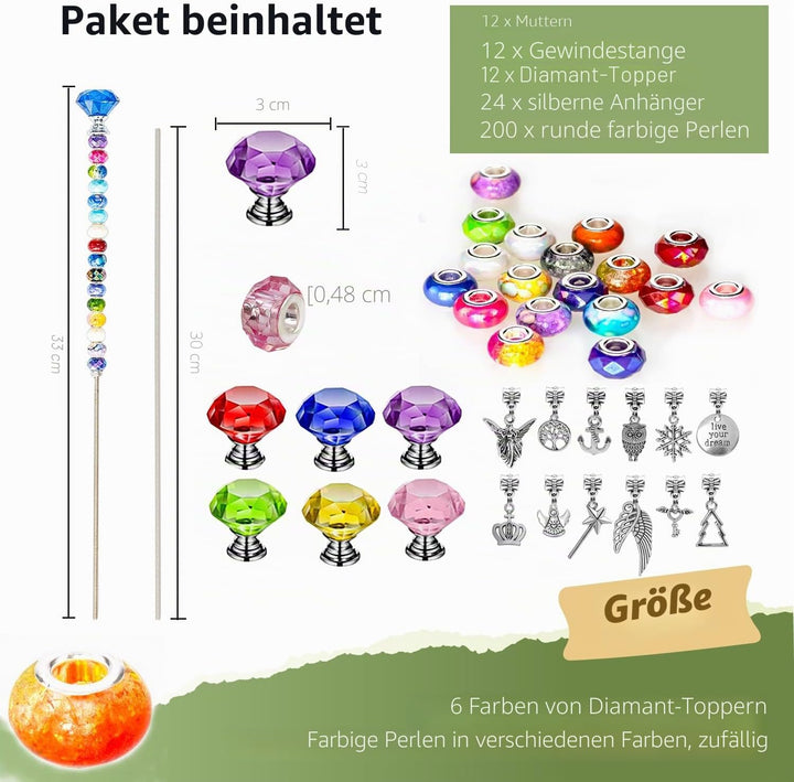 Prefdo Dekorative Gartenstecker zum Selbermachen, Feenstab mit Perlen, Set mit Diamant-Stopper, 30,5