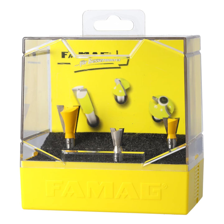 FAMAG Grat- und Zinkenfräser Set | 3-teilig : 12,7x12,7 mm, 14,3x12,7 mm & 22x22 mm | Für Verbindung