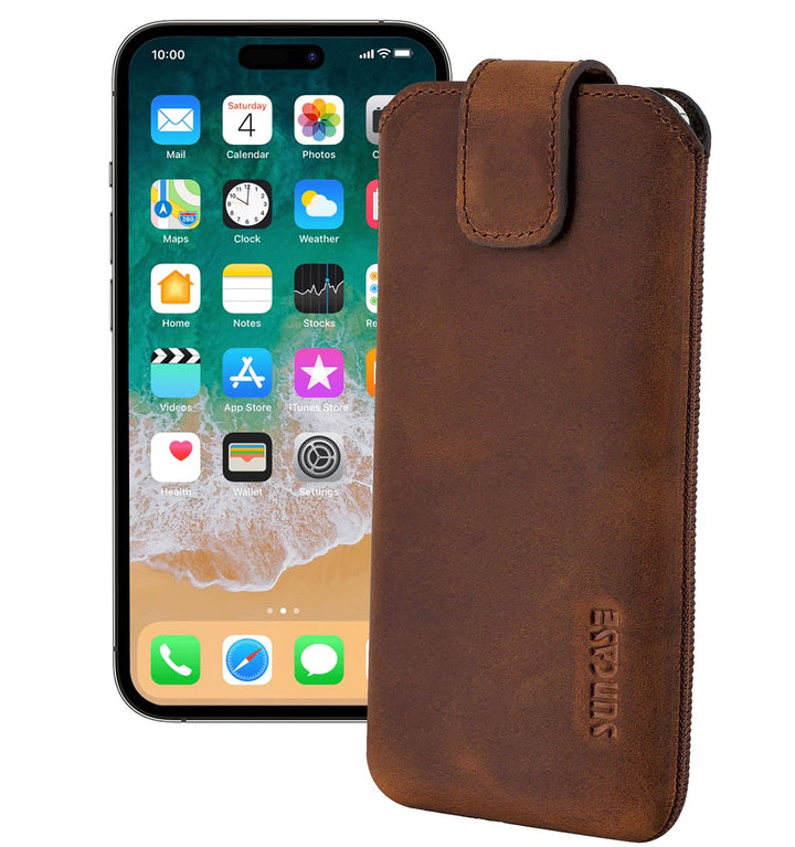 Suncase ECHT Ledertasche Leder Etui *Slim-Edition* kompatibel mit iPhone 16 Pro Max (6,9 Zoll) Hülle