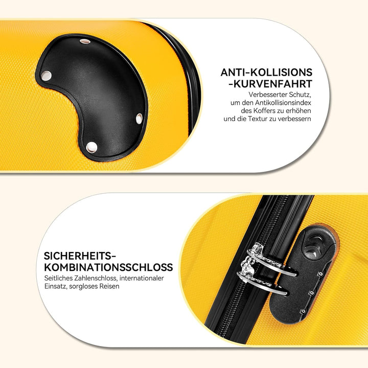 BEIBYE Hartschalen-Koffer Trolley Rollkoffer Reisekoffer Handgepäck 4 Rollen (M-L-XL-Set) (Yellow, M
