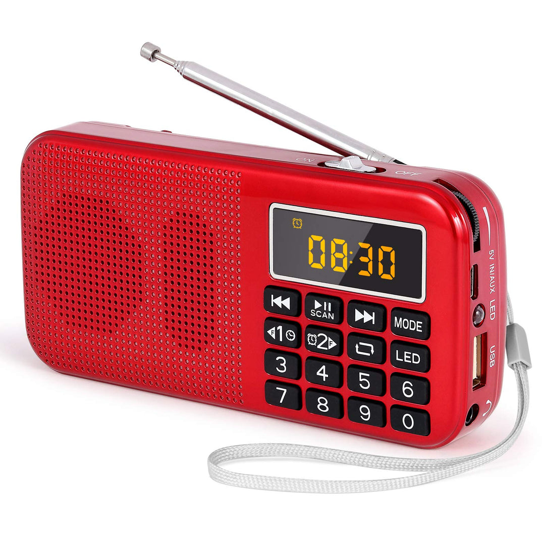 PRUNUS Kleines Radio. Tragbares Radio mit Grosse Batteriekapazität (3000mAh),Uhr FM SD USB MP3 UKW R