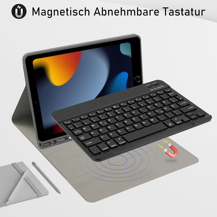 Hofsos Hülle mit Tastatur für IPad 10.2 Zoll 9/8/7 Generation (2021/2020/2019) - QWERTZ Layout Keybo