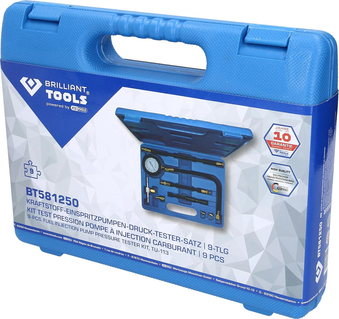 BRILLIANT TOOLS BT581250 Kraftstoff-Einspritzpumpen-Druck-Tester- Satz | 9-tlg [Powered by KS TOOLS]