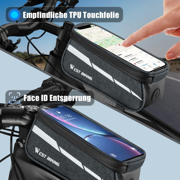 Fahrrad Rahmentasche Lenkertasche mit Handytasche, 1L Oberrohrtasche mit Touchscreen für Smartphone