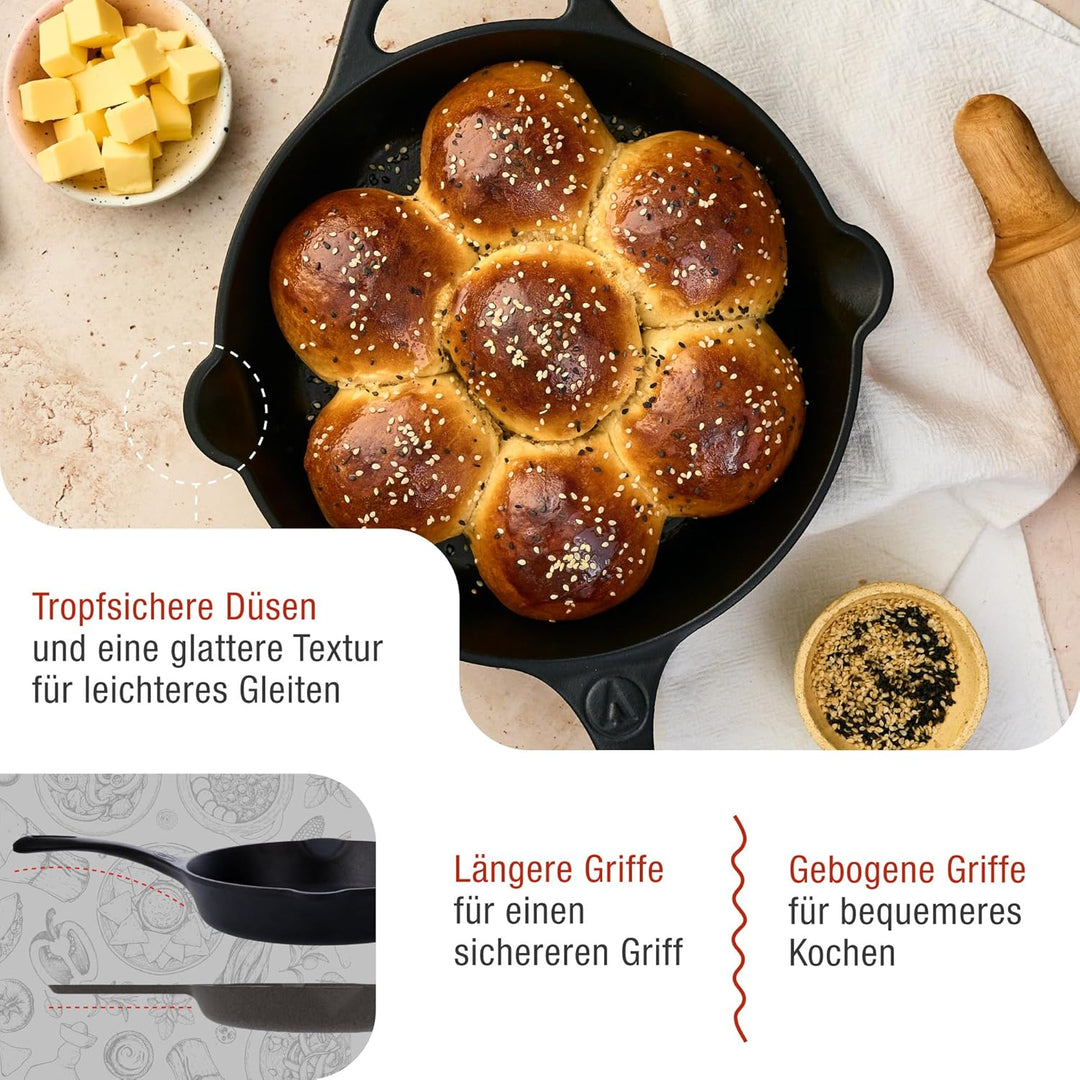 VICTORIA Bratpfanne Gusseisenpfanne Eingebrannte, Induction 20cm Geeignet für Feuer, Grill, Backofen