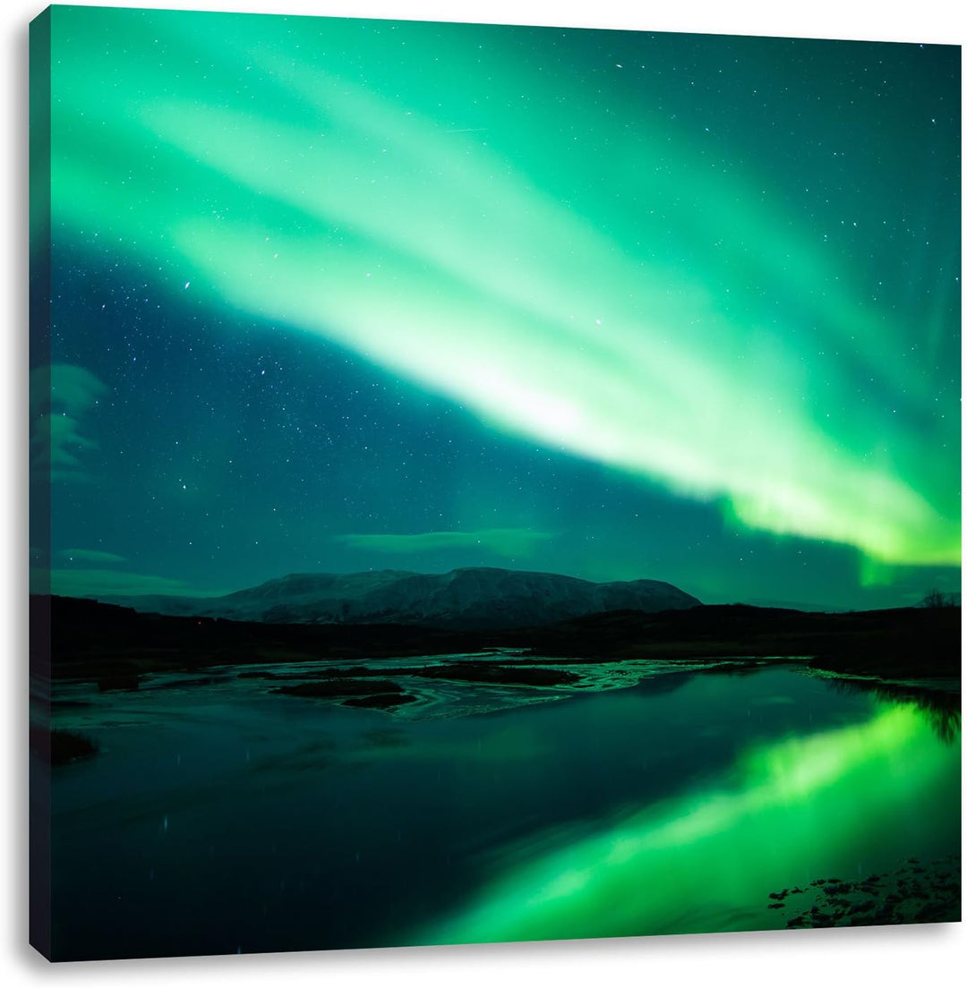 Pixxprint Polarlichter in Skandinavien, Format: 70x70 auf Leinwand, 70x70