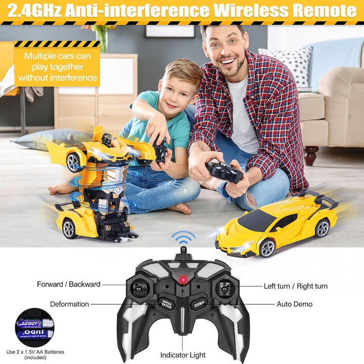 Ferngesteuertes Transformator Auto mit Gestenerfassung, Licht und Musik, 2.4GHz 360° Drehung 1:18 RC