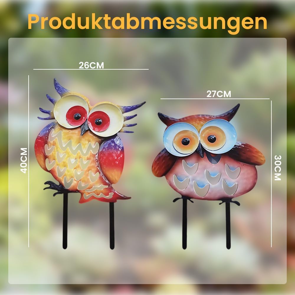 2PCS Gartenstecker Metall Eule, Metall Eulen Deko Garten, Gartenfiguren Me-Tall Eu-le mit Farbe für