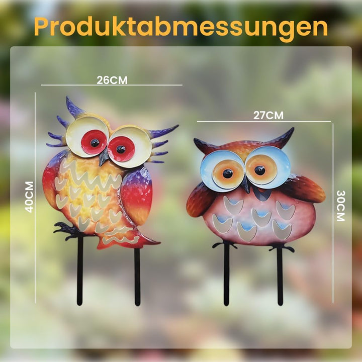 2PCS Gartenstecker Metall Eule, Metall Eulen Deko Garten, Gartenfiguren Me-Tall Eu-le mit Farbe für