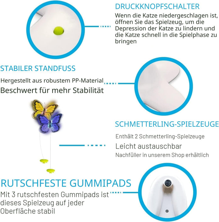 ALL FOR PAWS Interaktives Katzenspielzeug für den Innenbereich, mit 360 ° drehbarem Schmetterling, S