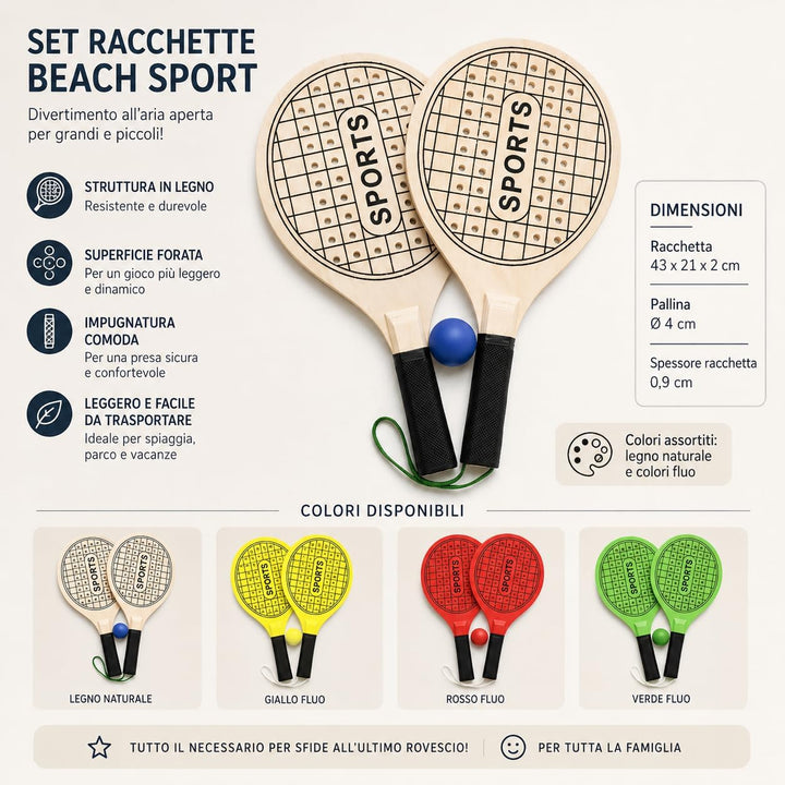 Generisch Strand-Tennisschläger 39 cm Gelochte Holzschläger Beach Tennis Pool Party Schläger mit Bal