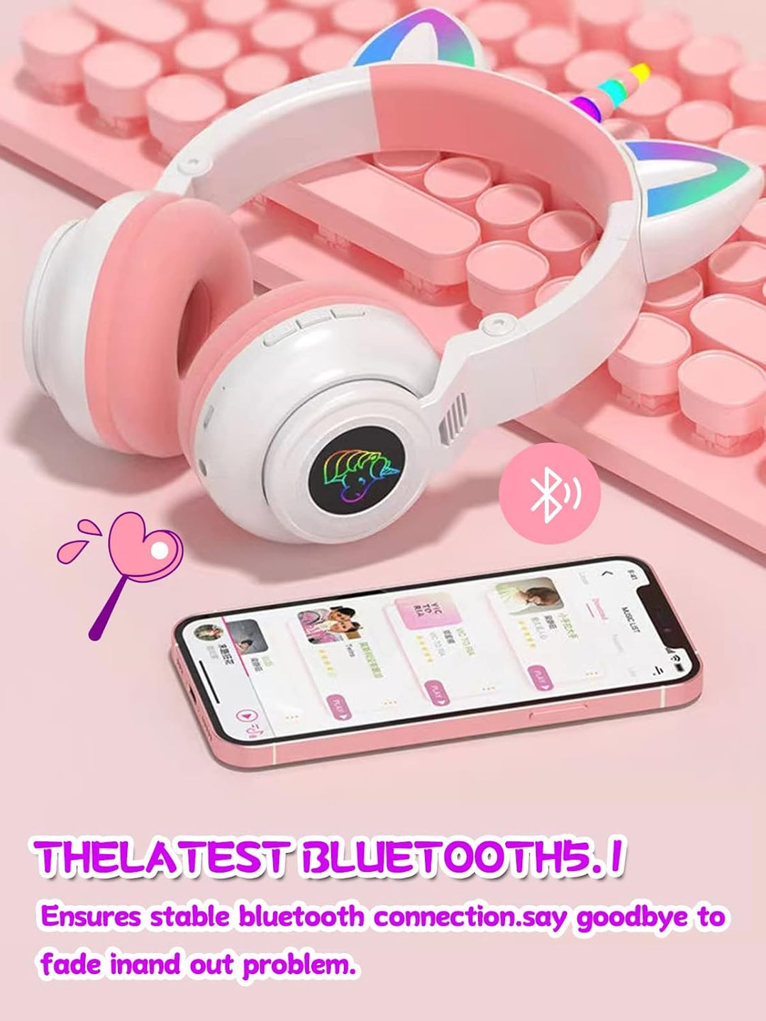 Katzenohr Kopfhörer Kindergeburtstag Geschenke Kind LED Katzenohren Einhorn Bluetooth Kabellose Over