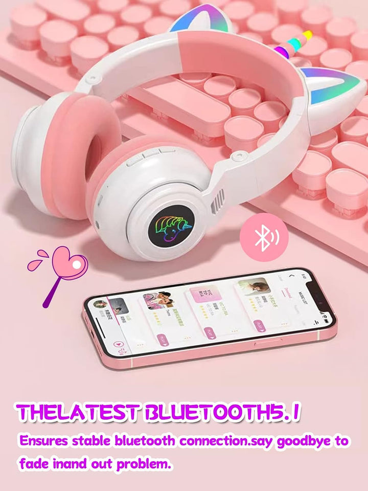 Katzenohr Kopfhörer Kindergeburtstag Geschenke Kind LED Katzenohren Einhorn Bluetooth Kabellose Over