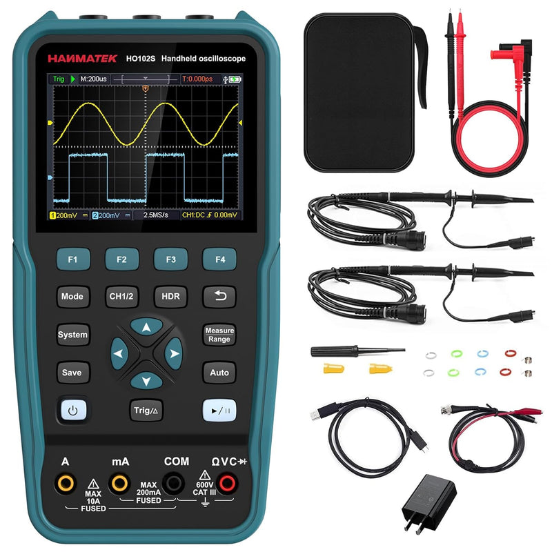 HANMATEK 3 in 1 Handheld Oszilloskop Multimeter 100MHz Wellenformgenerator Oszilloskop mit 2 Kanälen