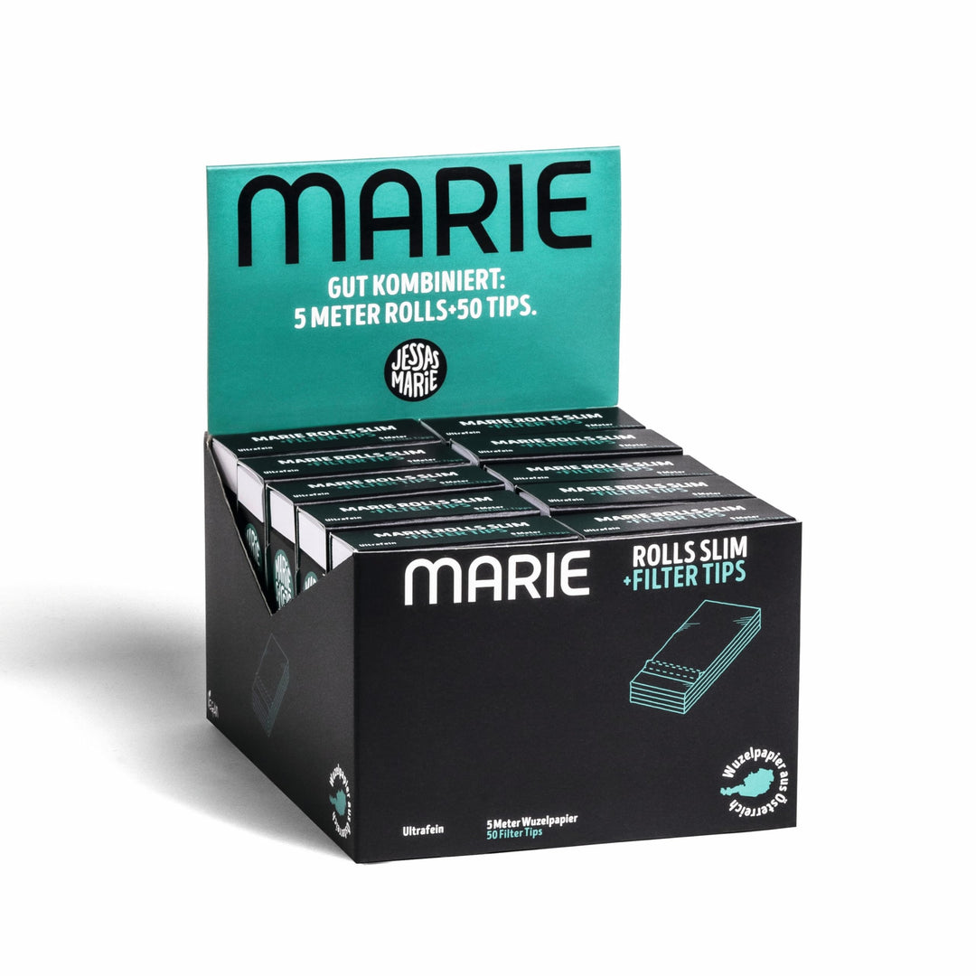 MARIE® Rolls Slim COMBI mit Tips 5 Meter x 20 Rolls | Longpapers und Tips zum Drehen in individuelle