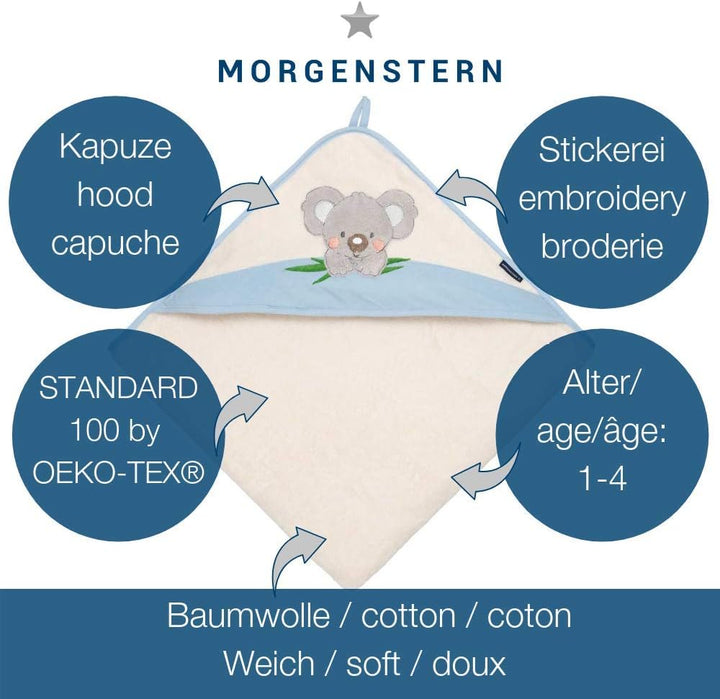 Morgenstern Kinder Kapuzenhandtuch 100x100 Koala blau, Blau