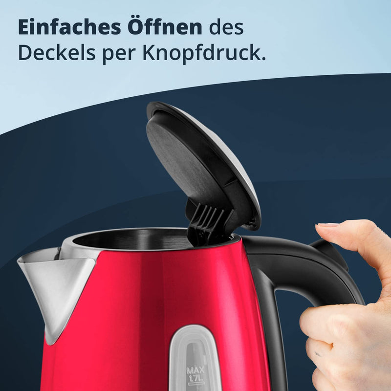 KHG Frühstücksset aus Wasserkocher & Toaster in Rot, Edelstahl Metallic Chrom, 1,7l Kapazität & 2 To