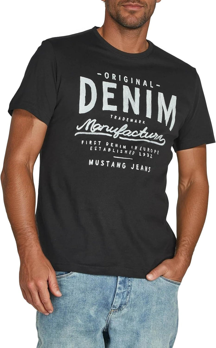 MUSTANG Tshirt Herren Baumwolle Regular Fit 4er Pack Set Rundhals Kurzarm Sommer Tee Shirt Logoprint