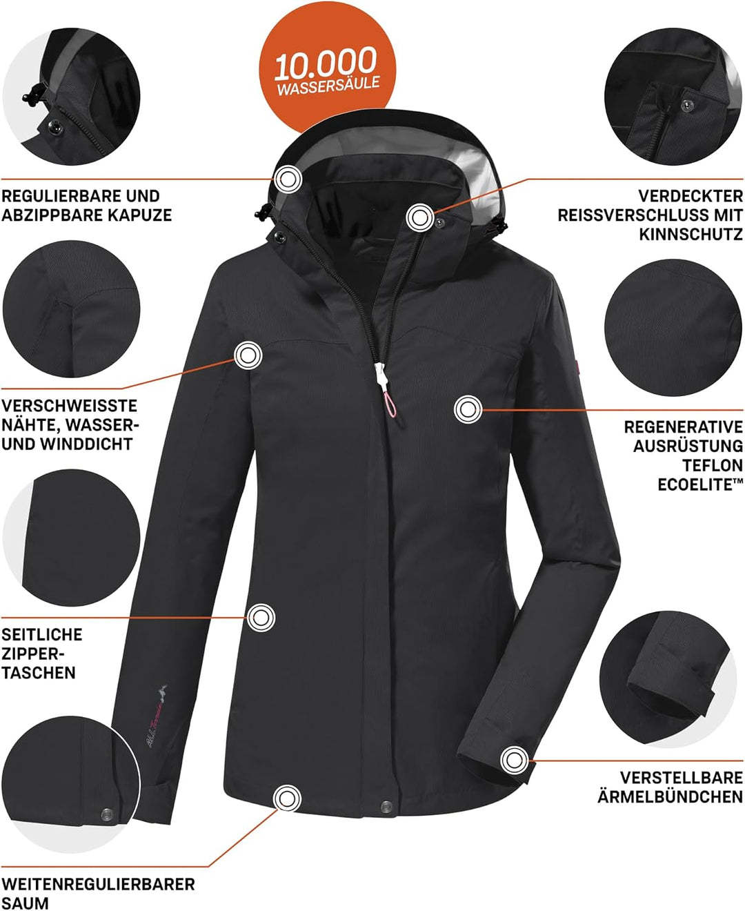 Killtec Damen Kos 133 Wmn Jckt Funktionsjacke/Outdoorjacke mit abzippbarer Kapuze (1er Pack) 50 Schw