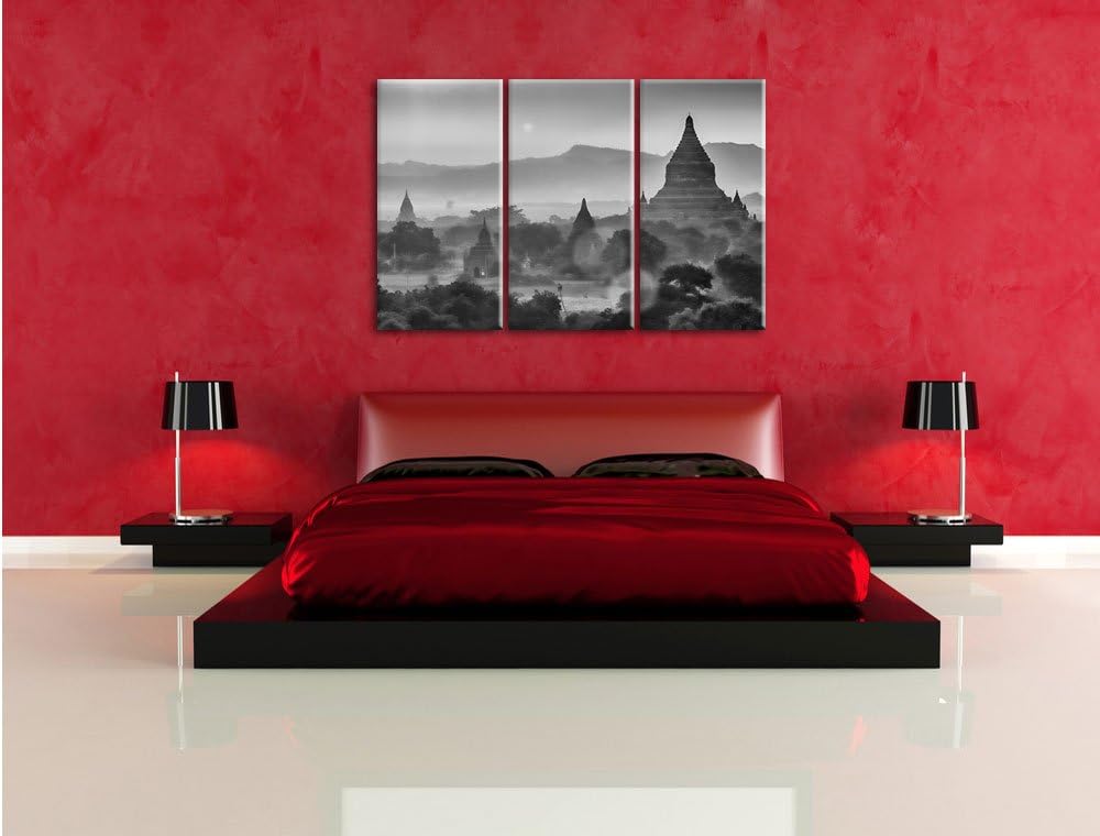 Pixxprint Buddha Tempel im Sonnenuntergang als Leinwandbild/Grösse: 3 Teilig (120x80 cm) cm/Wandbild