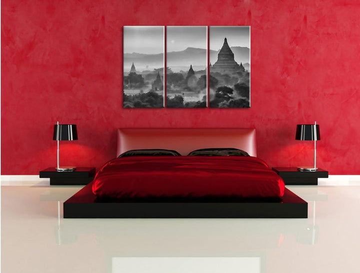 Pixxprint Buddha Tempel im Sonnenuntergang als Leinwandbild/Grösse: 3 Teilig (120x80 cm) cm/Wandbild