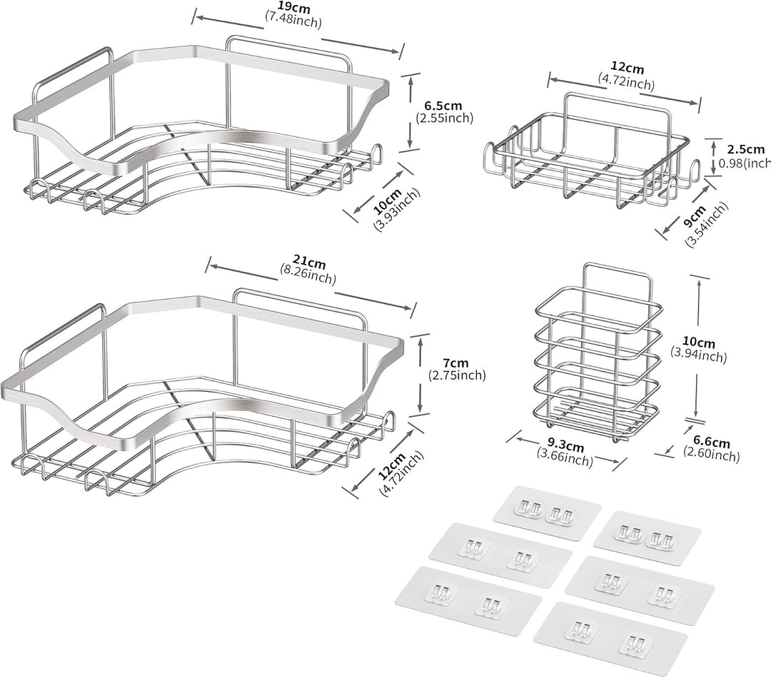 Duschablage Ohne Bohren Badezimmer Organizer 4 Stück Rostfreie | Duschregal Ecke Mit Haken Seifensch