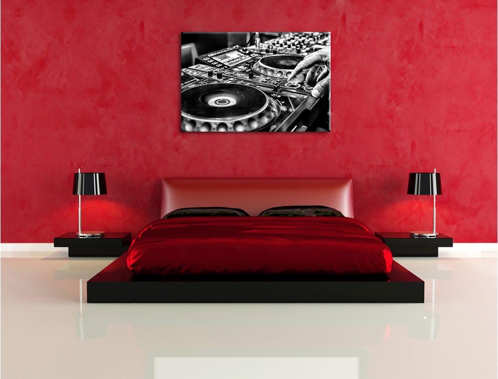 Pixxprint Modern beleuchteter DJ Pult als Leinwandbild/Grösse: 100x70 cm/Wandbild/Kunstdruck/fertig