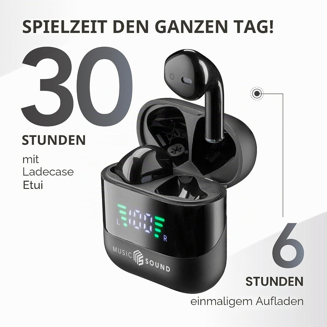 Music Sound, Spark TWS Kopfhörer, Bluetooth, Wireless, LED-Display, 30 Stunden Wiedergabe, automatis