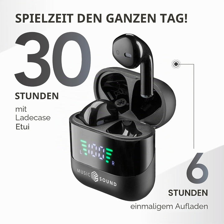 Music Sound, Spark TWS Kopfhörer, Bluetooth, Wireless, LED-Display, 30 Stunden Wiedergabe, automatis