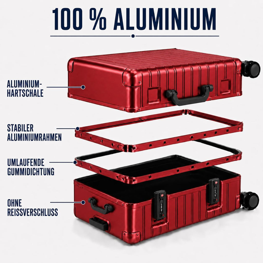 Travelhouse Oslo Aluminium Bordkoffer 55cm (39L) Hartschalenkoffer Handgepäckkoffer 2X TSA Zahlensch