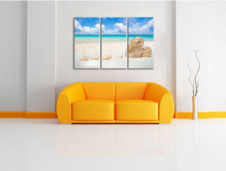 Pixxprint Sandstrand mit Muscheln als Leinwandbild/Grösse: 3 Teilig (120x80) cm/Wandbild/Kunstdruck/