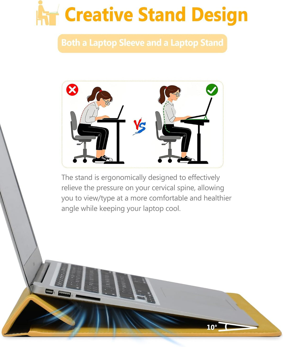 HYZUO 13 Zoll Laptop Hülle Tasche mit Ständer für MacBook Air 13 M5 A3449 M4 M3 M2 M1 2026-2018, Mac