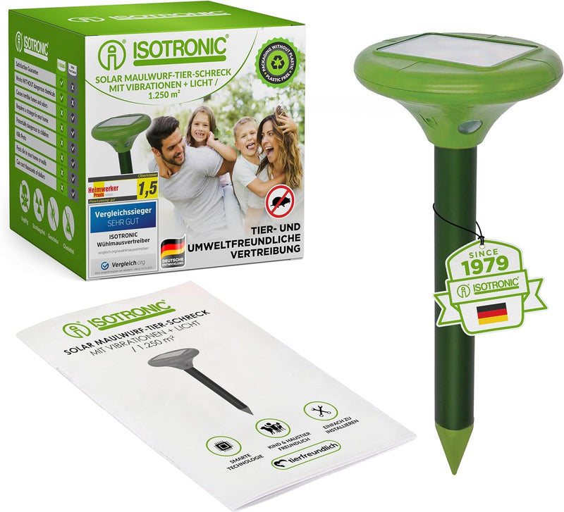 ISOTRONIC Solar LED Maulwurfabwehr Vibrasonic mit Vibrationsmotor 3er Set solarbetrieben Wühlmausfre