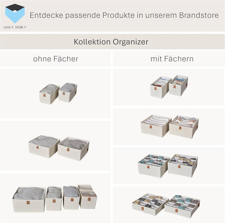 LOVE IT STORE IT Premium Schubladen Organizer 2-teilig - Schrank Organizer aus Stoff - 16 Fächer für