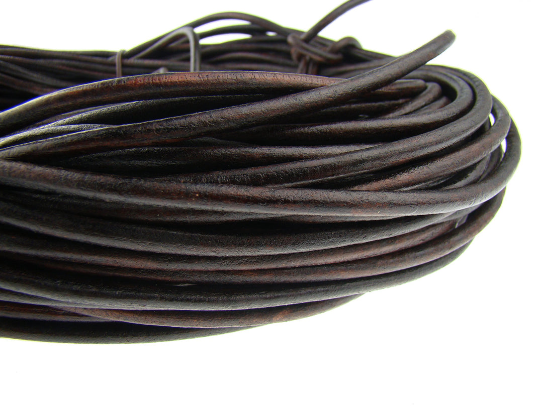 Lederschnur Rund 6 mm. Antik Braun - 5 Meter 5 Meter Antik Braun, 5 Meter Antik Braun